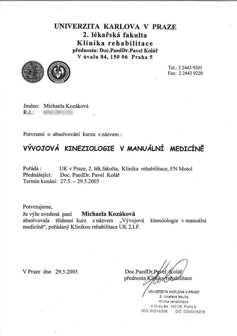 Certifikát odborné způsobilosti 8 – Michaela Kozáková
